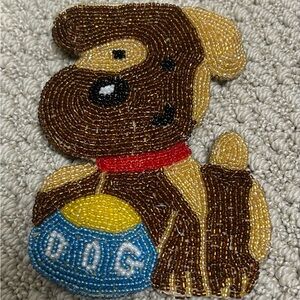 Charming Beaded Dog Patch - Brown, Yellow, Blue